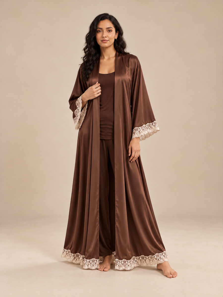 Kimono Femme Chocolat Satiné