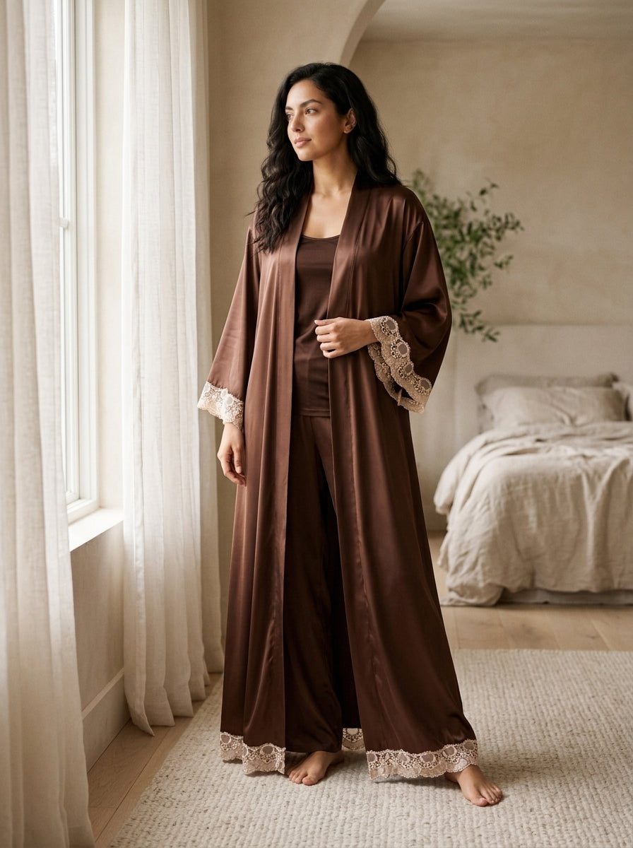 Kimono Femme Chocolat Satiné