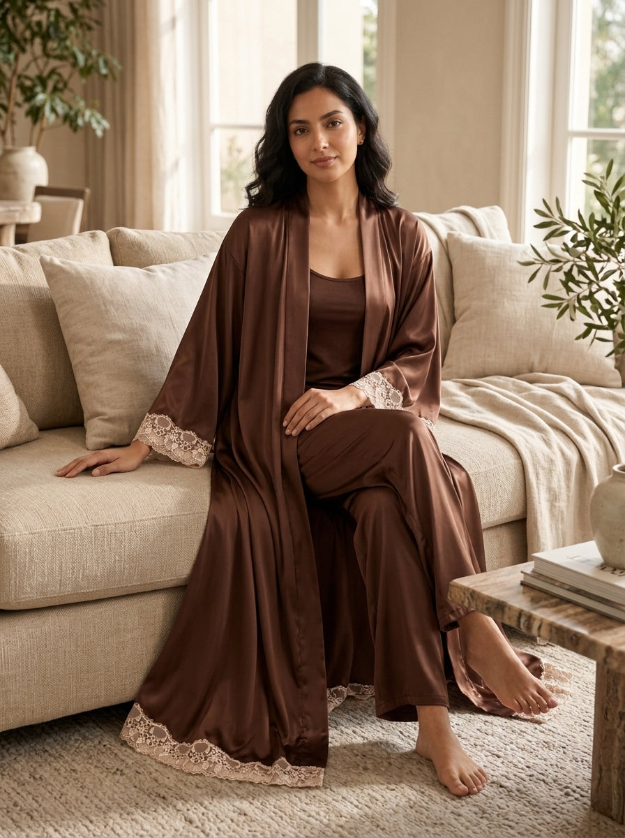 Kimono Femme Chocolat Satiné