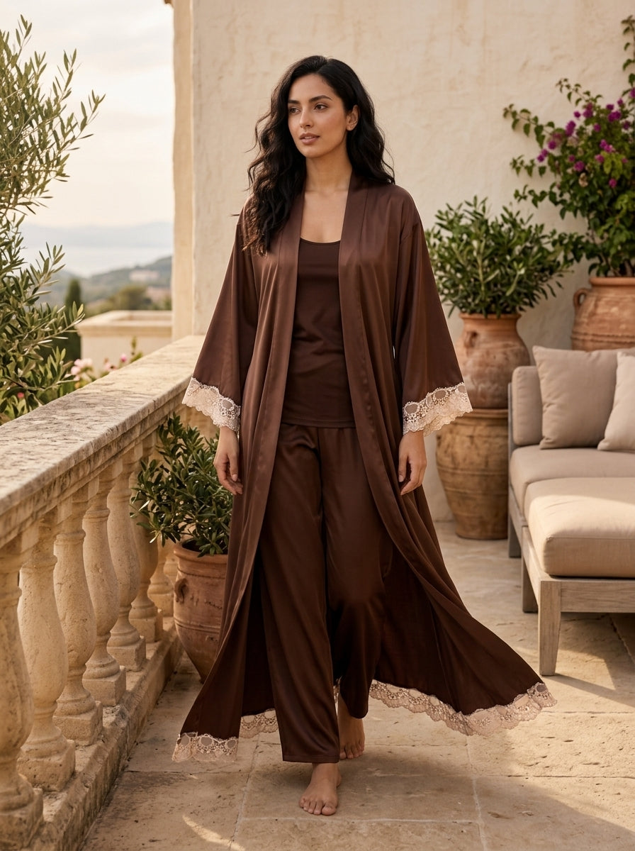 Kimono Femme Chocolat Satiné